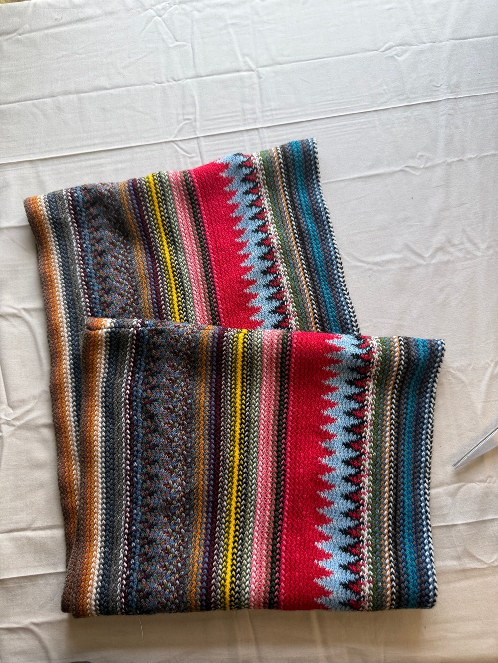 Red Camel Multicolor Striped Knit Scarf with Red Accent